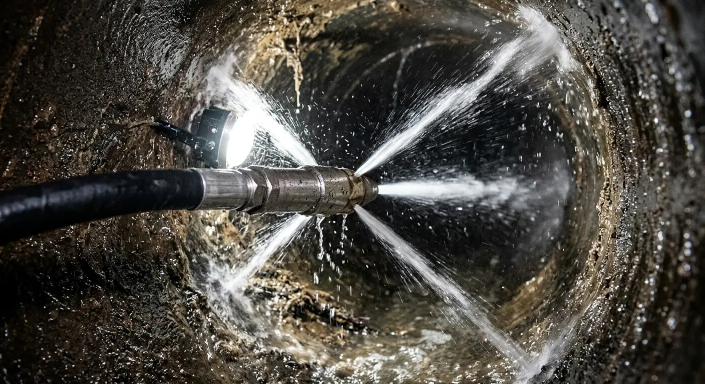 High-pressure hydro jetting nozzle cleaning sewer pipe for Trenchless Sewer Repair in Hickory Creek